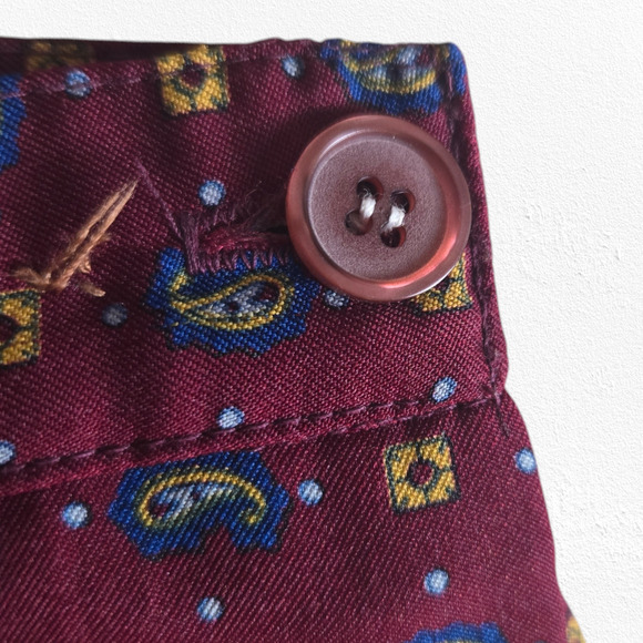 70s Vintage Burgundy Paisley Geometric Boho Retro Midi Full A-Line Skirt Size 12 - Picture 6 of 8